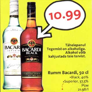 Allahindlus - Rumm Bacardi, 50 cl