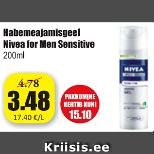 Allahindlus - Habemeajamisgeel Nivea for Men Sensitive, 200 ml