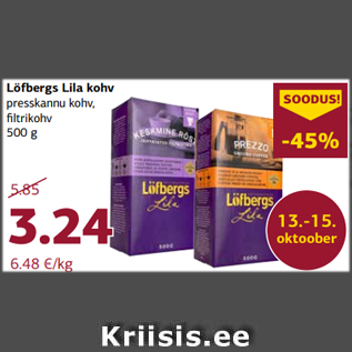 Allahindlus - Löfbergs Lila kohv presskannu kohv, filtrikohv 500 g