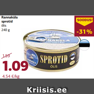 Allahindlus - Rannaküla sprotid õlis 240 g