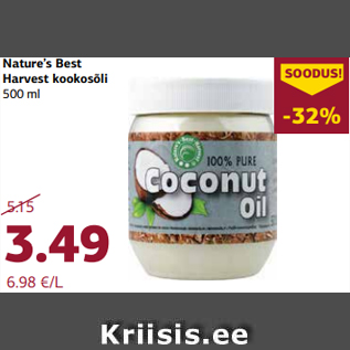 Allahindlus - Nature’s Best Harvest kookosõli 500 ml