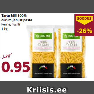 Allahindlus - Tartu Mill 100% durum-jahust pasta