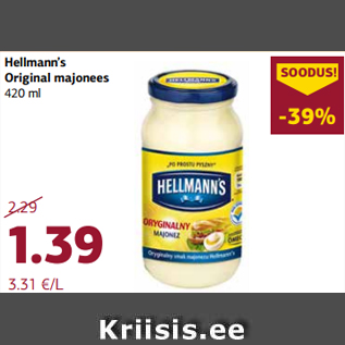 Allahindlus - Hellmann’s Original majonees 420 ml