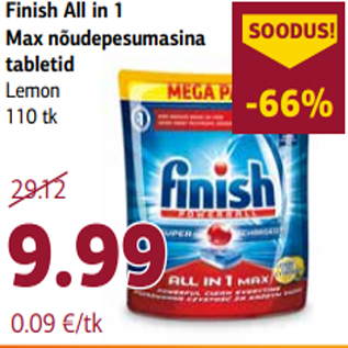 Allahindlus - Finish All in 1 Max nõudepesumasina tabletid