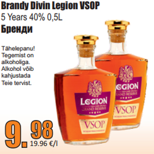 Allahindlus - Brandy Divin Legion VSOP 5 Years 40% 0,5L