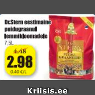 Allahindlus - Dr.Stern eestimaine puidugraanul lemmikloomadele 7,5 L