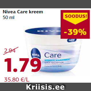 Allahindlus - Nivea Care kreem 50 ml