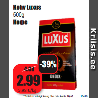 Allahindlus - Kohv Luxus 500g