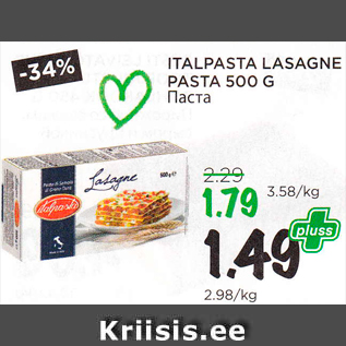 Allahindlus - ITALPASTA LASAGNE PASTA 500 G