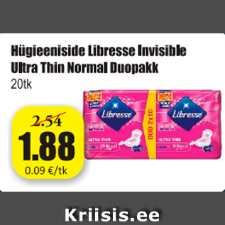 Allahindlus - Hügieeniside Libresse Invisible Ultra Thin Normal Duopakk 20 tk