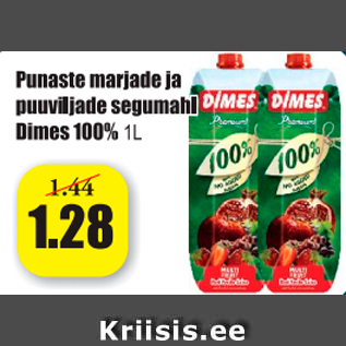 Allahindlus - Punaste marjade ja puuviljade segumahl Dimes 100% 1 l