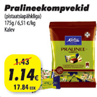 Allahindlus - Pralineekompvekid pistaaatsiapähkliga Kalev