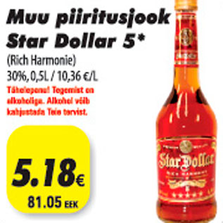 Allahindlus - Muu piiritusjook Star Dollar 5* 0,5L