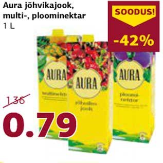 Allahindlus - Aura jõhvikajook, multi-, ploominektar 1 l