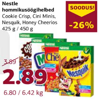 Allahindlus - Nestle hommikusöögihelbed Cookid Crisp, Cini Minis, Nesguik, Honey Cheerios 425 g / 450 g