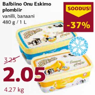 Allahindlus - Balbino Onu Eskimo plombir vanilli, banani 480 g / 1L