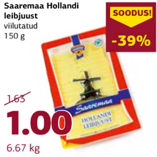 Allahindlus - Saaremaa Hollandi leibjuust viilutatud 150 g