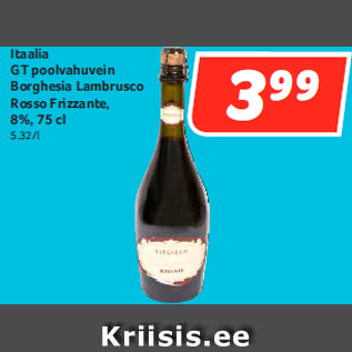 Allahindlus - Itaalia GT poolvahuvein Borghesia Lambrusco Rosso Frizzante