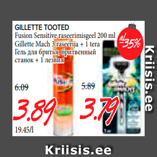 Allahindlus - Gillette tooted Fusion Sensitive raseerimisgeel Gillette Mach 3 raseerija+1 tera