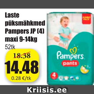 Allahindlus - Laste püksmähkmed Pampers JP (4) maxi 9-14 kg