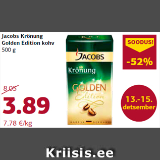 Allahindlus - Jacobs Krönung Golden Edition kohv 500 g