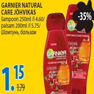 Allahindlus - Garnier Natural Care jõhvikas šampoon, palsam