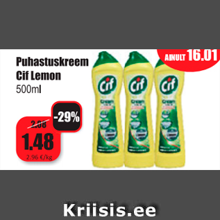 Allahindlus - Puhastuskreem Cif Lemon 500 ml