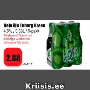 Allahindlus - Hele õlu Tuborg Green