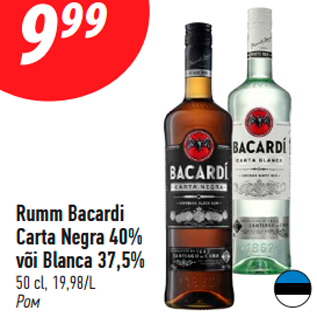 Allahindlus - Rumm Bacardi Carta Negra 40% või Blanca 37,5%