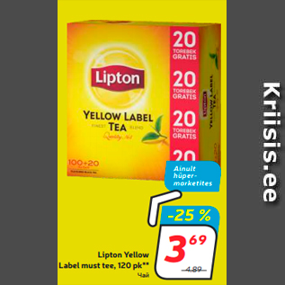 Allahindlus - Lipton Yellow Label must tee, 120 pk**