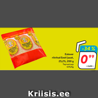 Allahindlus - Estover riivitud Eesti juust, 25,2%, 200 g