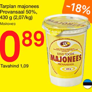 Allahindlus - Tarplan majonees Provansaal 50% 430 g