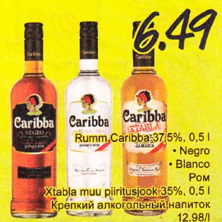 Allahindlus - Rumm Caribba 37,5%, 0,5 l .Negro . Blanco; Xtabla muu piiritusjook 35%, 0,5 l