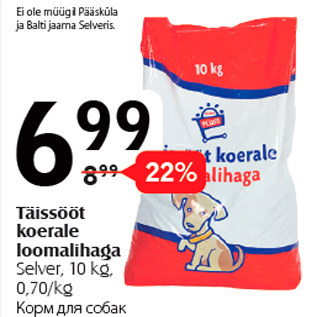 Allahindlus - Täissööt koerale loomalihaga Selver, 10 kg,