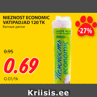 Allahindlus - NIEZNOST ECONOMIC VATIPADJAD 120 TK