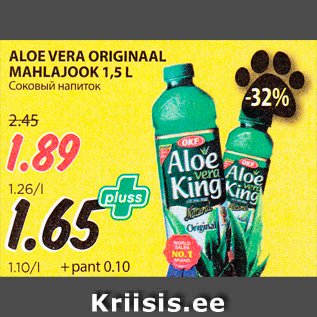 Allahindlus - ALOE VERA ORIGINAAL MAHLAJOOK 1,5 L