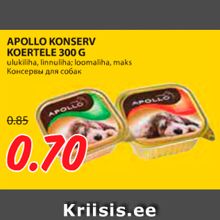 Allahindlus - APOLLO KONSERV KOERTELE 300 G