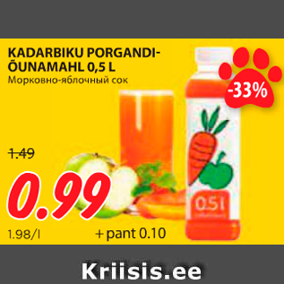 Allahindlus - KADARBIKU PORGANDI- ÕUNAMAHL 0,5 L