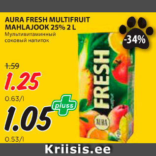 Allahindlus - AURA FRESH MULTIFRUIT MAHLAJOOK 25% 2 L