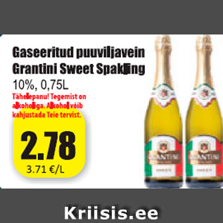 Allahindlus - Gaseeritud puuviljavein Grantini Sweet Spakling