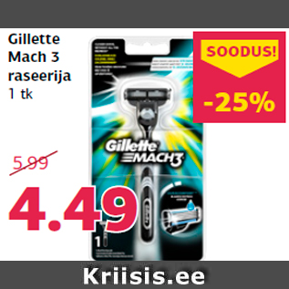 Allahindlus - Gillette Mach 3 raseerija 1 tk