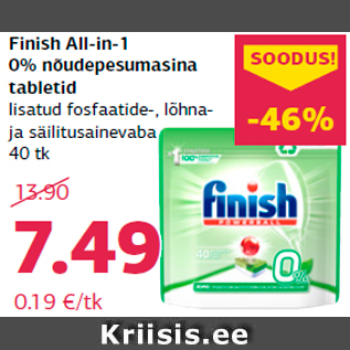 Allahindlus - Finish All-in-1 0% nõudepesumasina tabletid