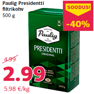 Allahindlus - Paulig Presidentti filtrikohv 500 g