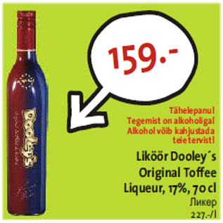 Allahindlus - Liköör Dooleys Original Toffee Liqueur