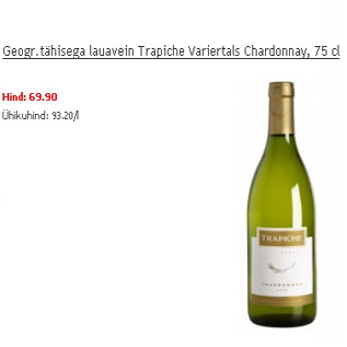 Allahindlus - Geogr. tähisega lauavein Trapiche Variertals Chardonnay