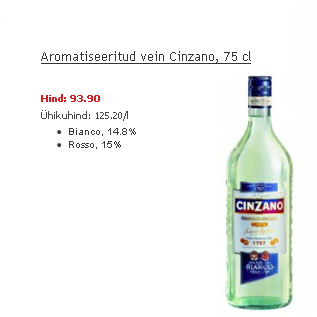 Allahindlus - Aromatiseeritud vein Cinzano