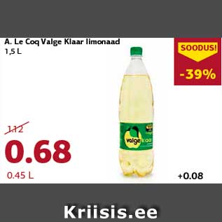 Allahindlus - A. Le Coq Valge Klaar limonaad 1,5 L