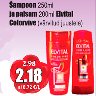 Allahindlus - Šampoon 250 ml ja palsam 200 ml Elvital Colorvive