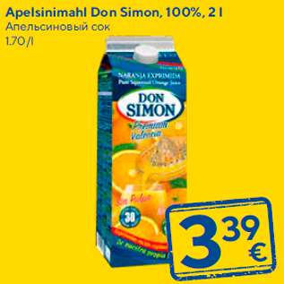 Allahindlus - Apelsinimahl Don Simon, 100%, 2 l