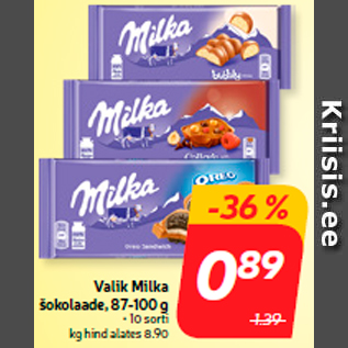 Allahindlus - Valik Milka šokolaade, 87-100 g